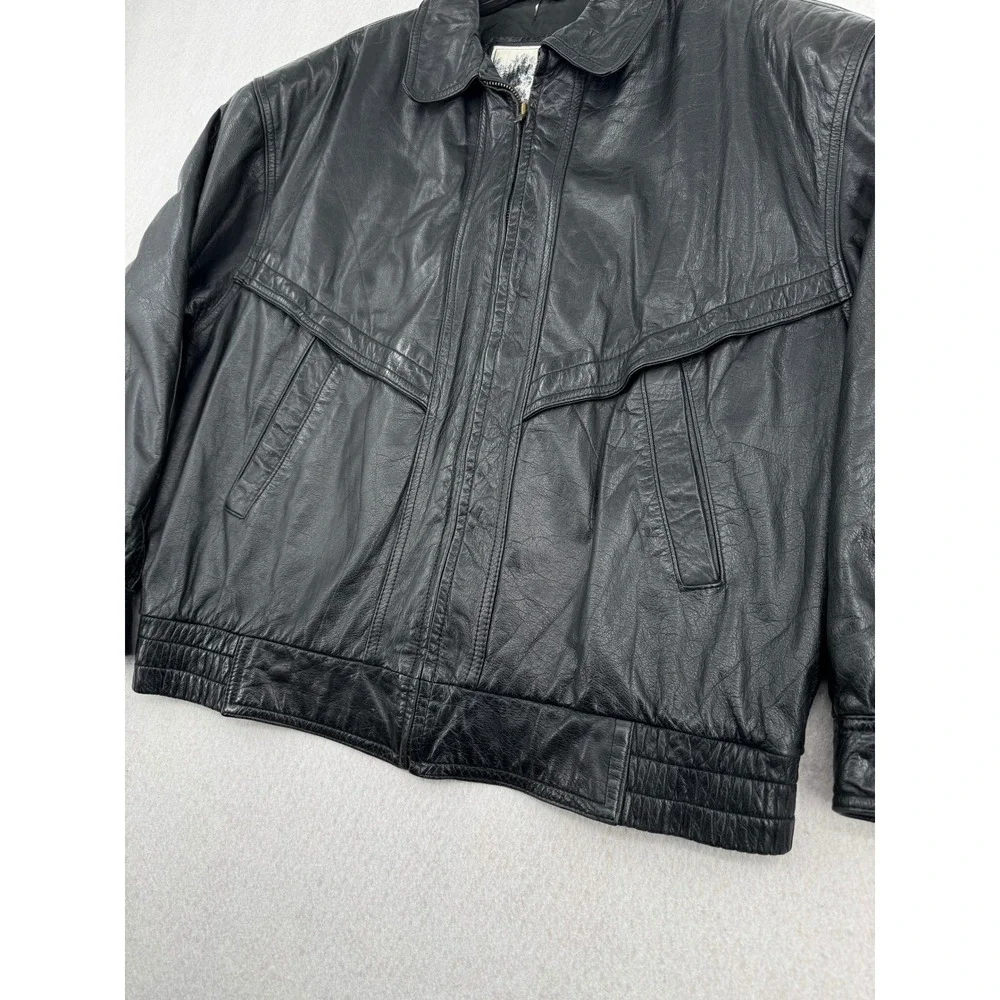 Vintage Luis Alvear Black Genuine Leather Bomber Jacket Men Medium Made in Korea